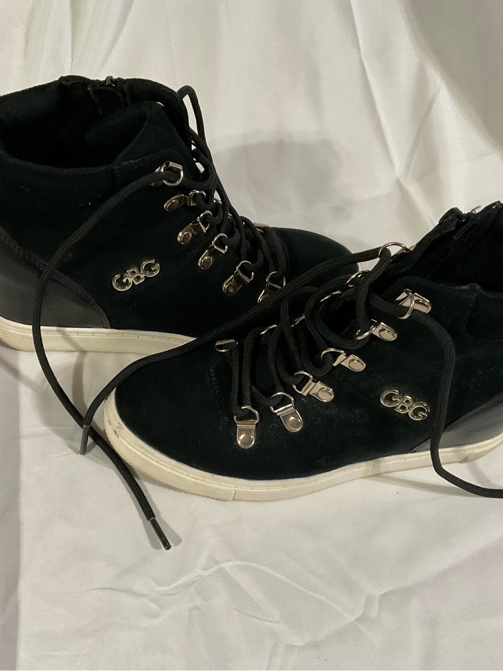 G by Guess Black Suede Lace-Up Ankle Boots with White Sole